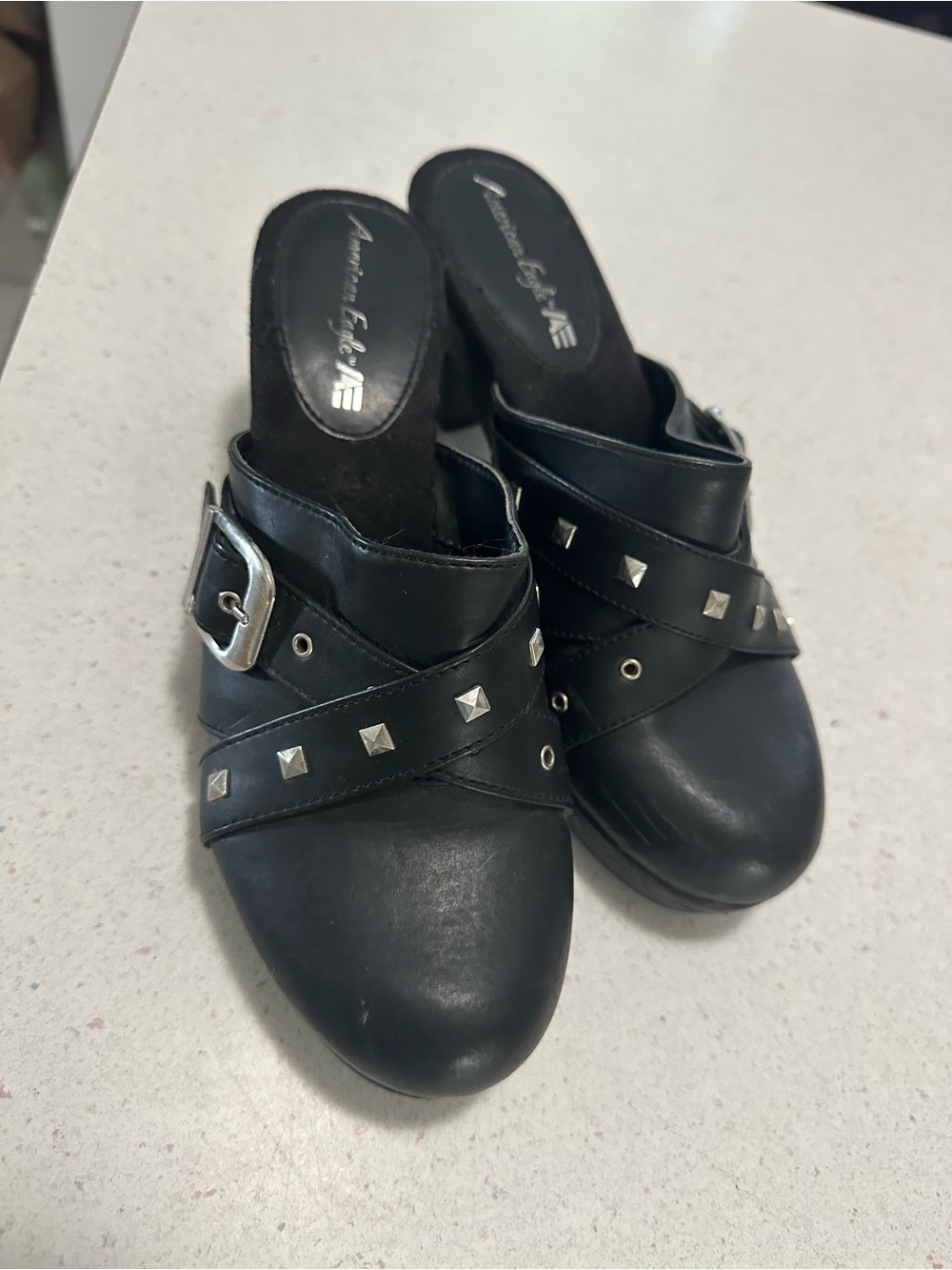 American Eagle Outfitters Black Studded Mule Heels size8.5